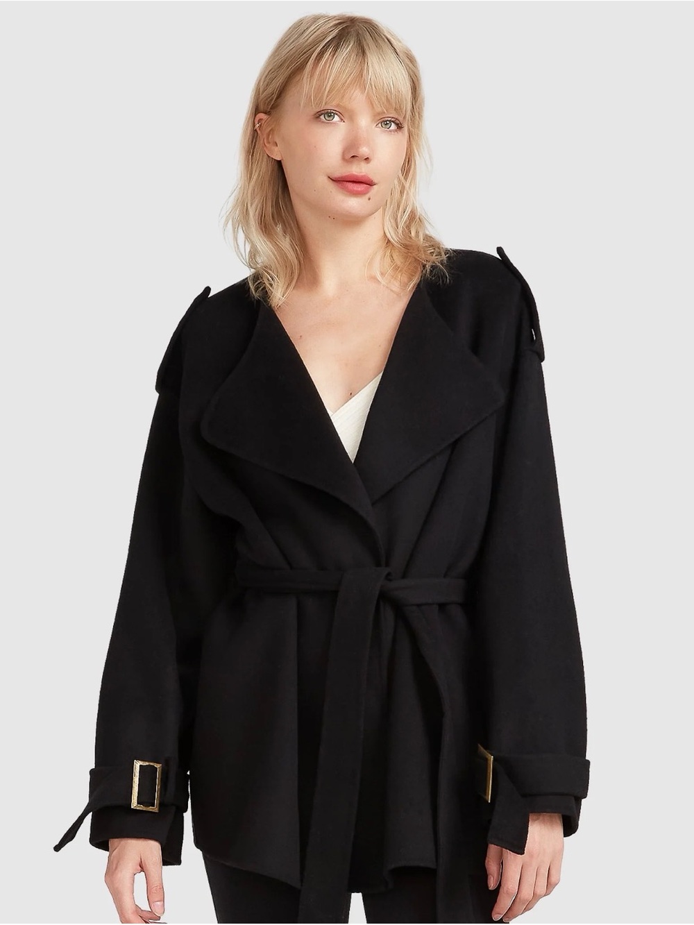 Belle & Bloom Let Me Go Collarless Wool Blend Coat Black Large